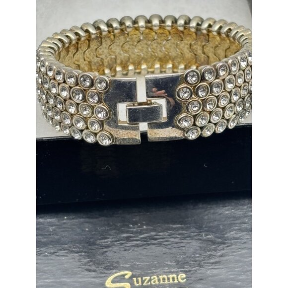 Vintage Suzanne Somers Collection Pave Crystal Silver Tone Flex Cuff Bracelet - Picture 9 of 16
